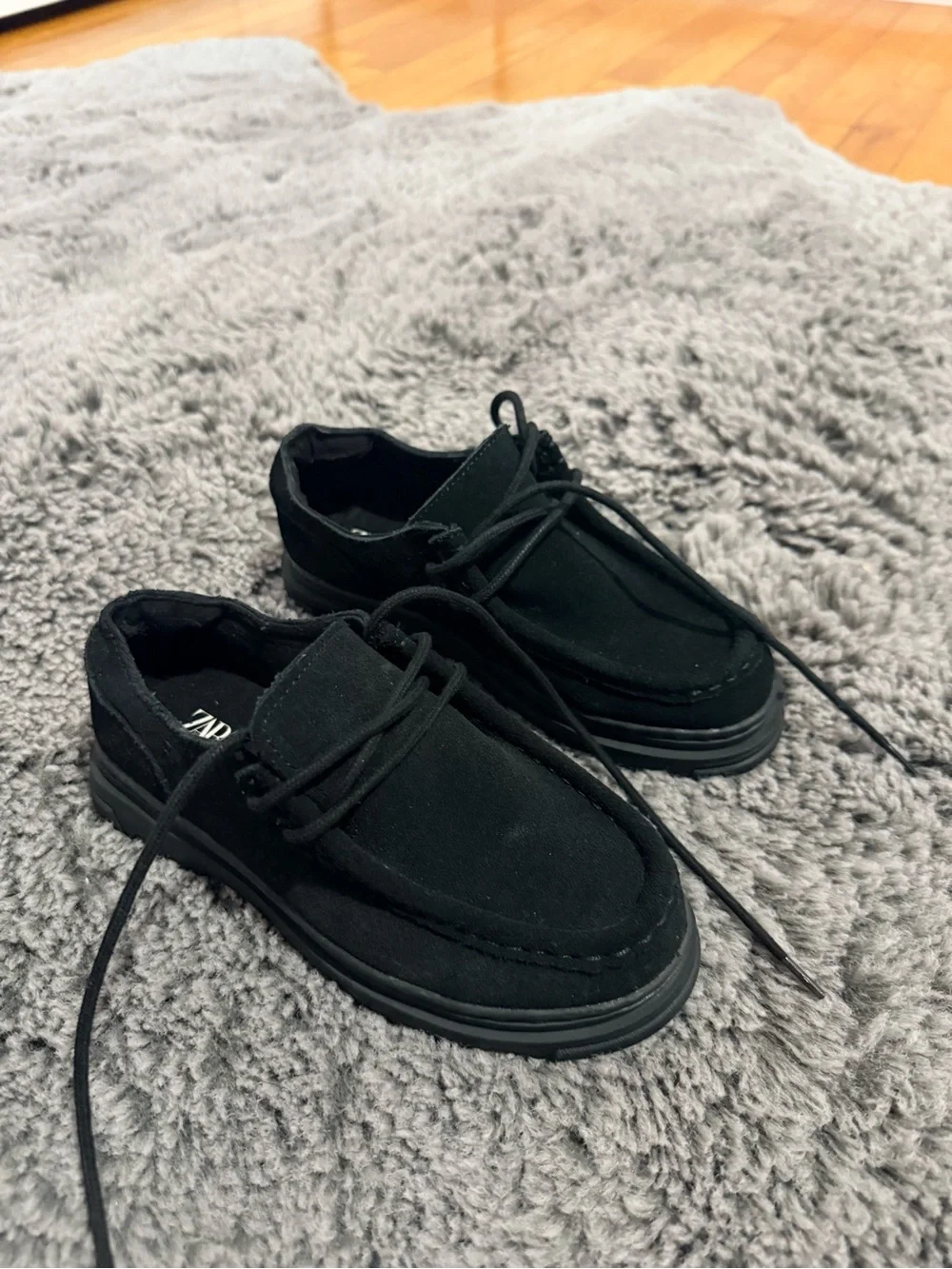 Zara Black Kids Moccasin-Style Lace-Up Shoes